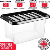 30L Plastic Storage Box Boxes Lid Handles Food Container Home Kitchen Office UK