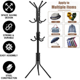 Coat Stand Rack 12 Hook Standing Clothes Tree Hanger Umbrella Hat Steel Organise