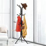 Coat Stand Rack 12 Hook Standing Clothes Tree Hanger Umbrella Hat Steel Organise