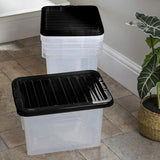 30L Plastic Storage Box Boxes Lid Handles Food Container Home Kitchen Office UK