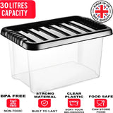 30L Plastic Storage Box Boxes Lid Handles Food Container Home Kitchen Office UK