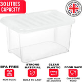 30L Plastic Storage Box Boxes Lid Handles Food Container Home Kitchen Office UK