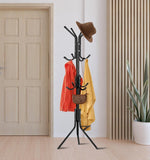 Coat Stand Rack 12 Hook Standing Clothes Tree Hanger Umbrella Hat Steel Organise