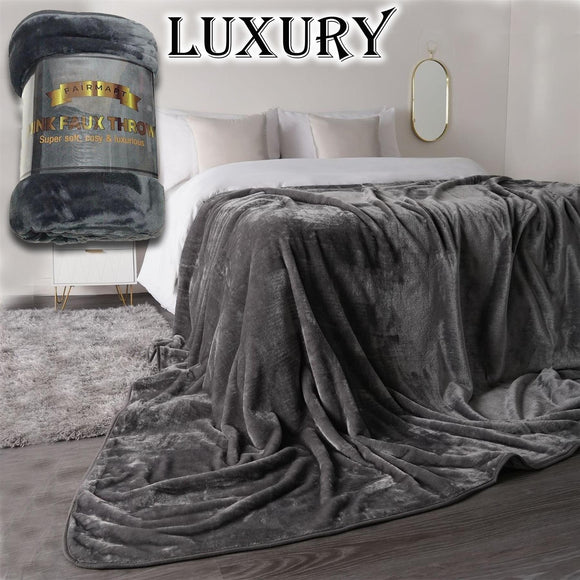 Luxury Faux Fur Throw Fleece Blanket Large Sofa Bed Mink Soft Warm Plush Double