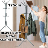 Coat Stand Rack 12 Hook Standing Clothes Tree Hanger Umbrella Hat Steel Organise