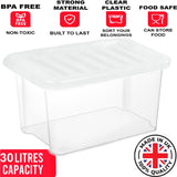 30L Plastic Storage Box Boxes Lid Handles Food Container Home Kitchen Office UK