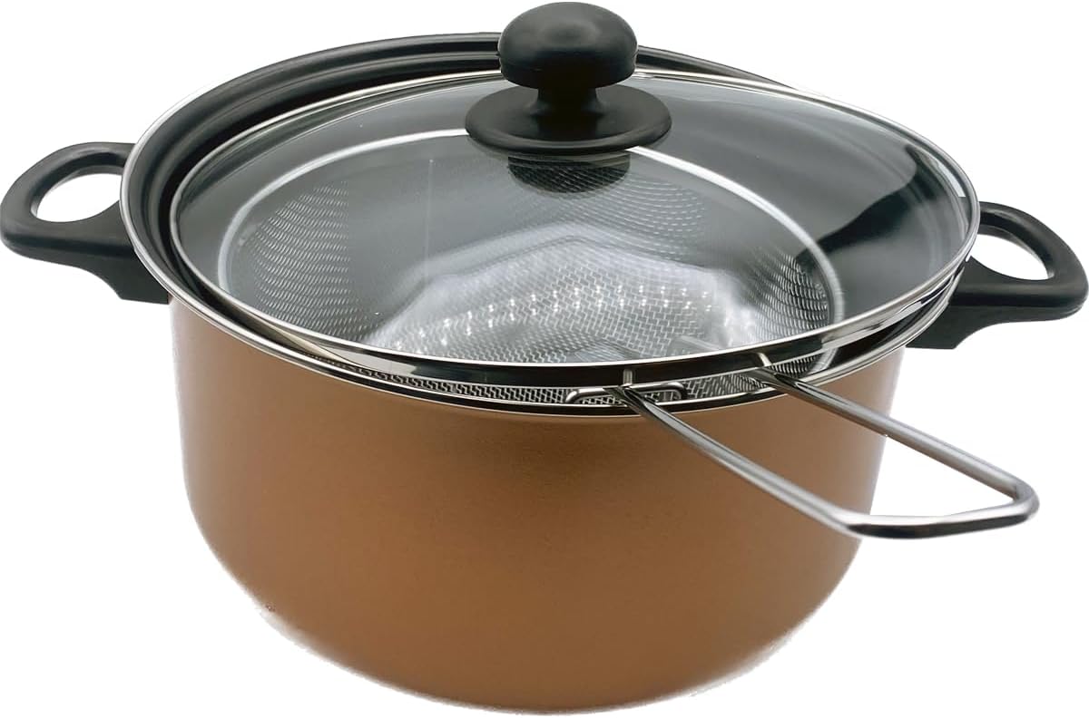 HQ Copper Non Stick Chip Pan Set Fryer Deep Fat Frying Basket Pot W Glass  Lid 9