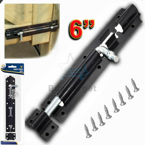 6'' Heavy Duty Tower Bolt Straight Black Lock Slide Gate Door Latch Shed UK