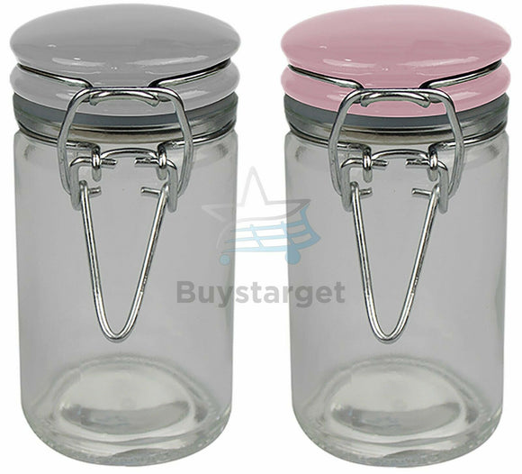 6 x CLIP TOP STORAGE GLASS JARS PRESERVE JAM AIR TIGHT JAR HERB