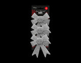 3x Sparkling Tinsel Silver White Bows Christmas Tree Gift Decoration Glitter