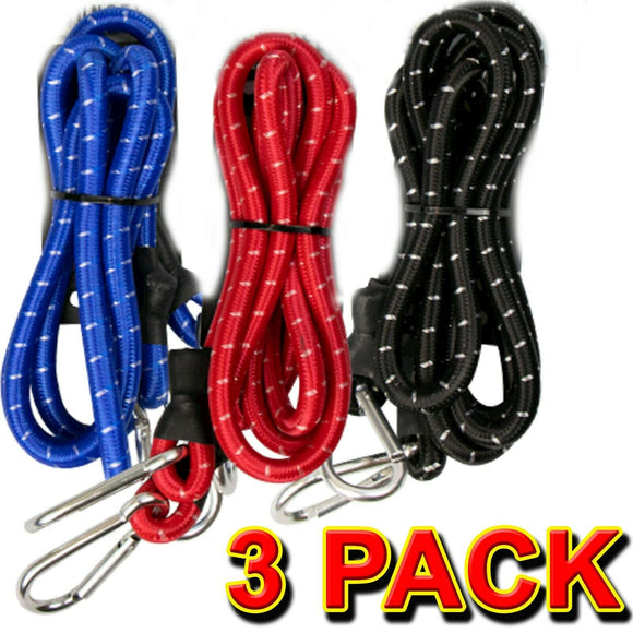 ??3 Pack 150cm Long Carabiner Bungee Cords Wires with Hooks Cables Straps Bungie - Buystarget