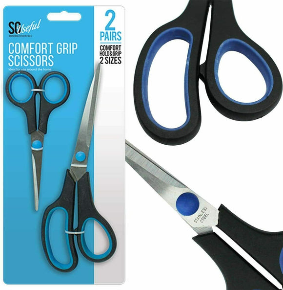 2x Comfort Grip Scissors Stainless Steel Kitchen Home Office Art Craft Cutting