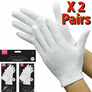 2 Pairs 100% Cotton Gloves White Dermatological Overnight Moisturising Eczema - Buystarget